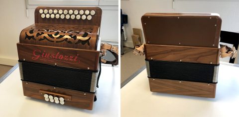 Giustozzi 2-row diatonic accordion, made in Italy.
